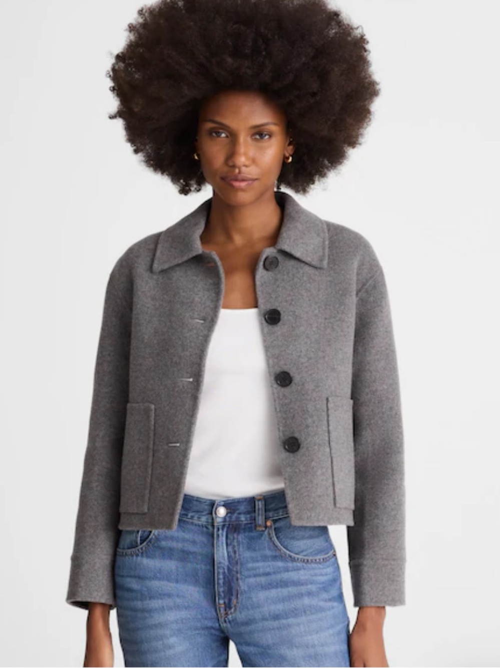 Madewell Gray Cropped Wool-Blend Jacket